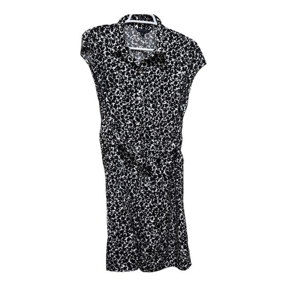 Tommy Hilfiger Black White Floral Button Front Shirt Dress L - Picture 1 of 9